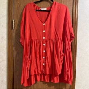 Impressions Red Orange 3/4 Sleeve Oversized Blouse